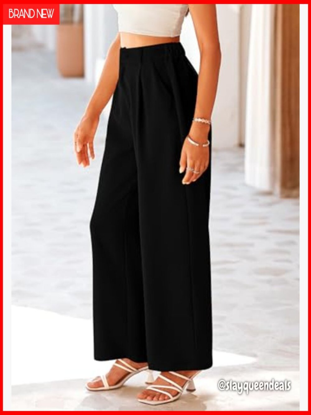 Wide Leg High Waisted Work Pants with Pockets Trousers Dress Pants - Picture 5 of 7